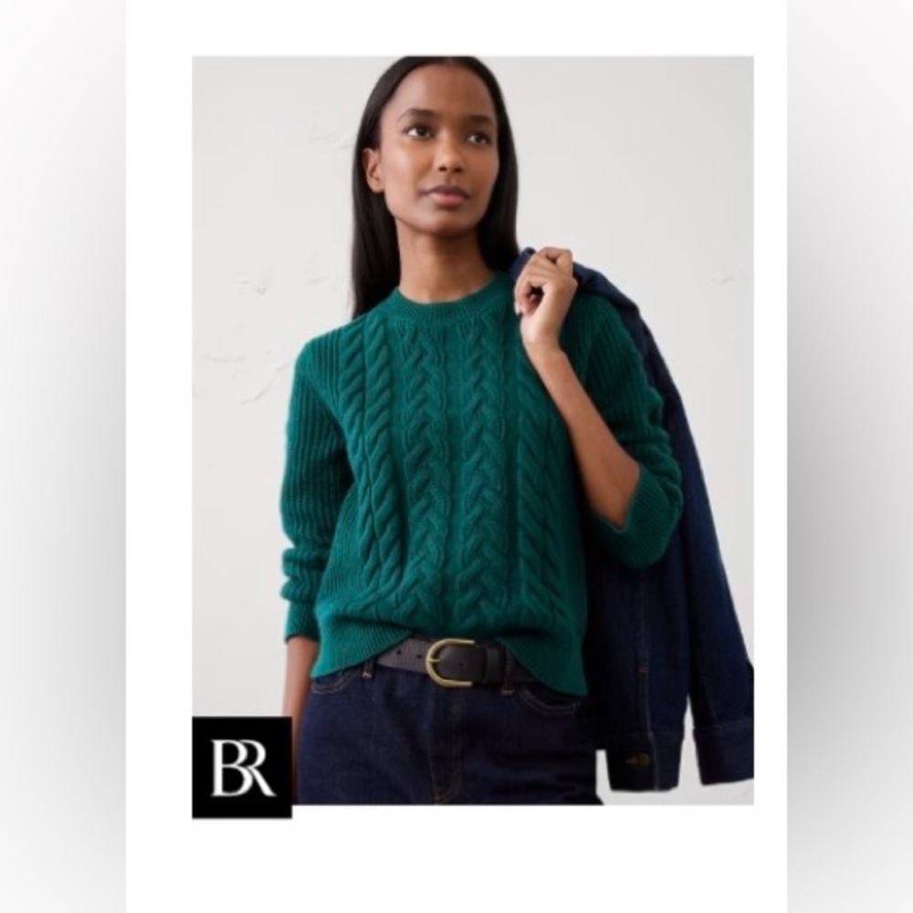 Banana Republic Teal Cable-Knit Crewneck Sweater